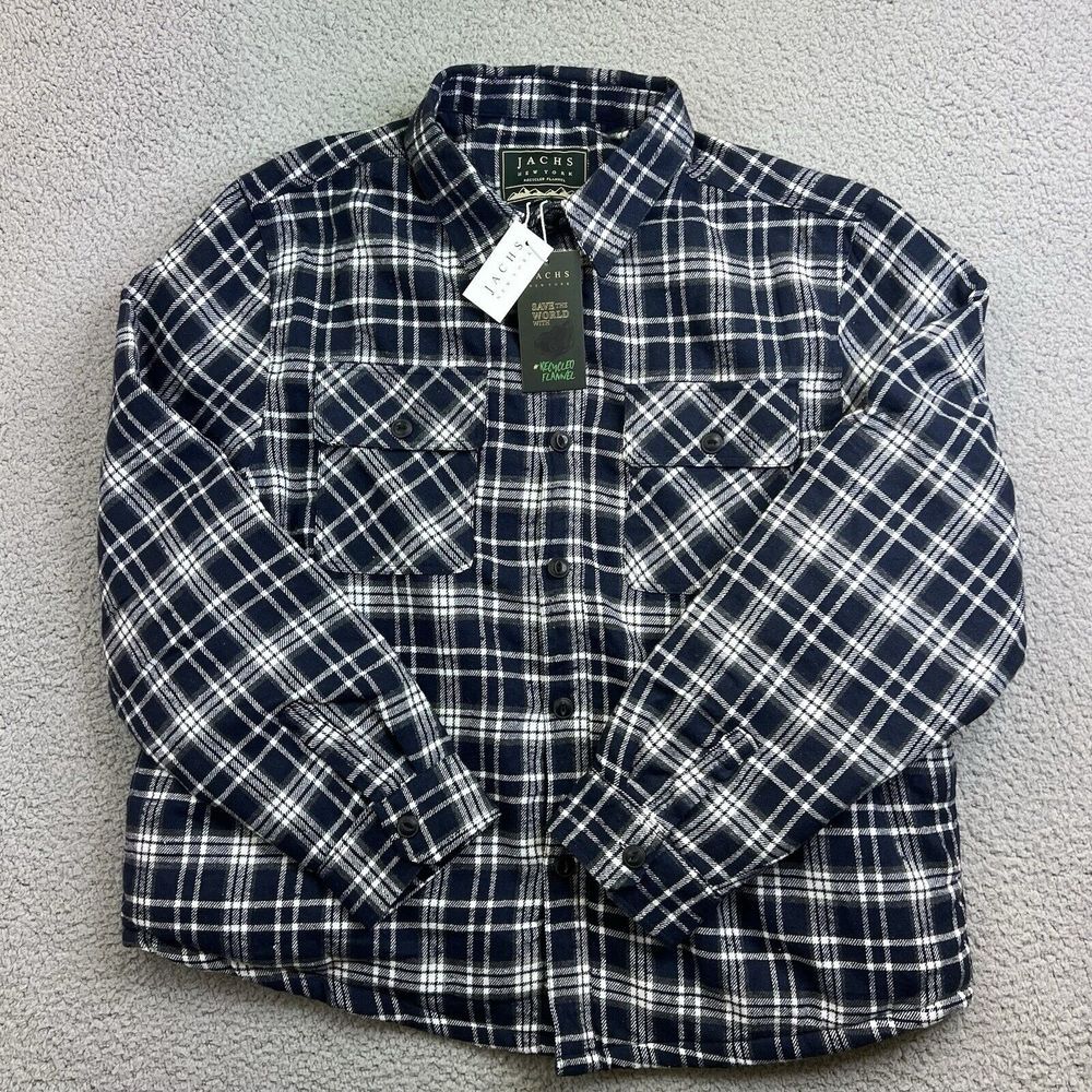 Jachs NY Men's Buffalo Plaid Wool Blend Blue White Jacket Sherpa‎ Lined Sz 2XL